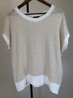 Nally & Millie Mixed Media Textured Knit  Top - Beige/White | Size S/M